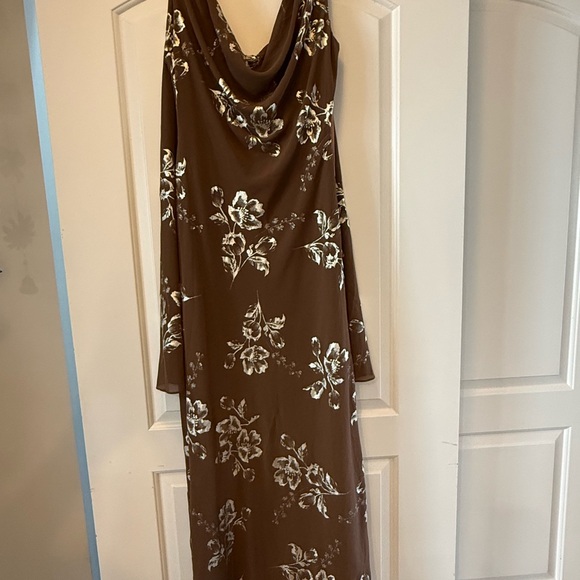 Lulus Sidonia Brown And Gold Floral Cowl Sash Maxi Dress - Size L - Picture 4 of 4